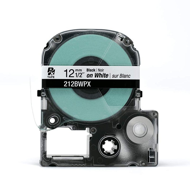 LABELWORKS Epson LABELWORKS 212BWPX PET (Polyester) Tape Cartridge - Black on White Standard Industrial Label Maker Tape - 1/2"" (12MM) Wide  30 ft - Image 2